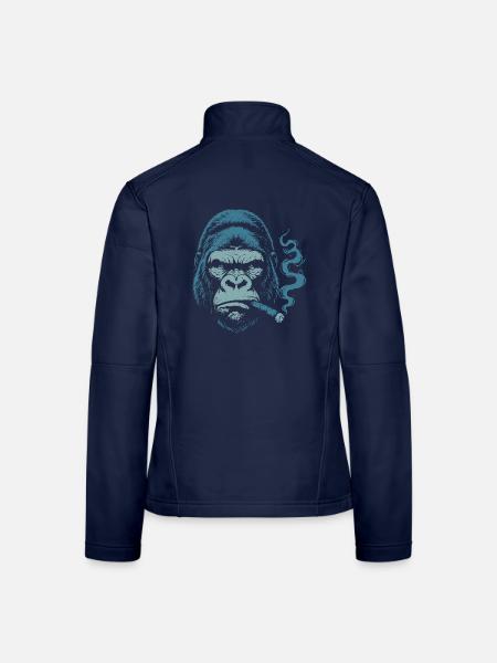 Gorilla mit Zigarrenporträt - Frauen Softshelljacke - Navy - Hinten