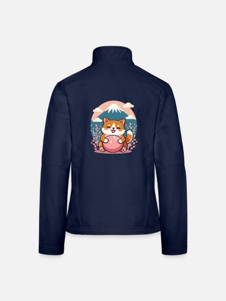 Cute Shiba Dog Fuji Mountain Japan Design - Frauen Softshelljacke - Navy