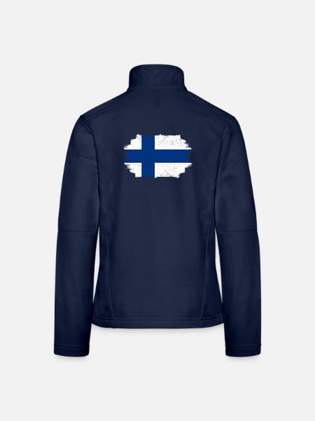 Gebürstetes finnisches Flaggenkreuz - Frauen Softshelljacke - Navy