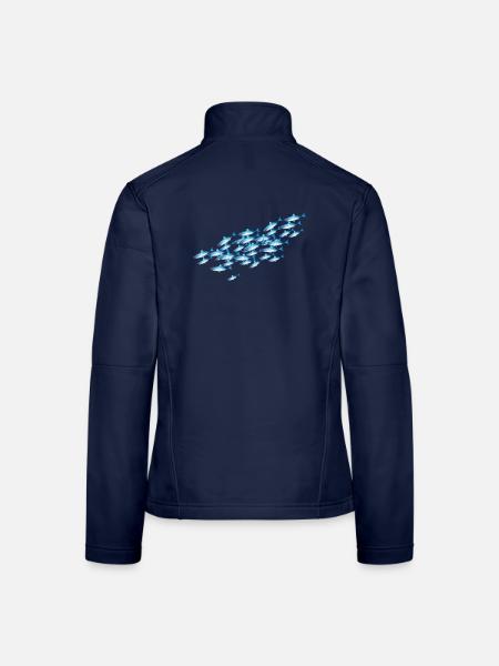 Leuchtender blauer Fischschwarm im Wasser - Frauen Softshelljacke - Navy - Hinten