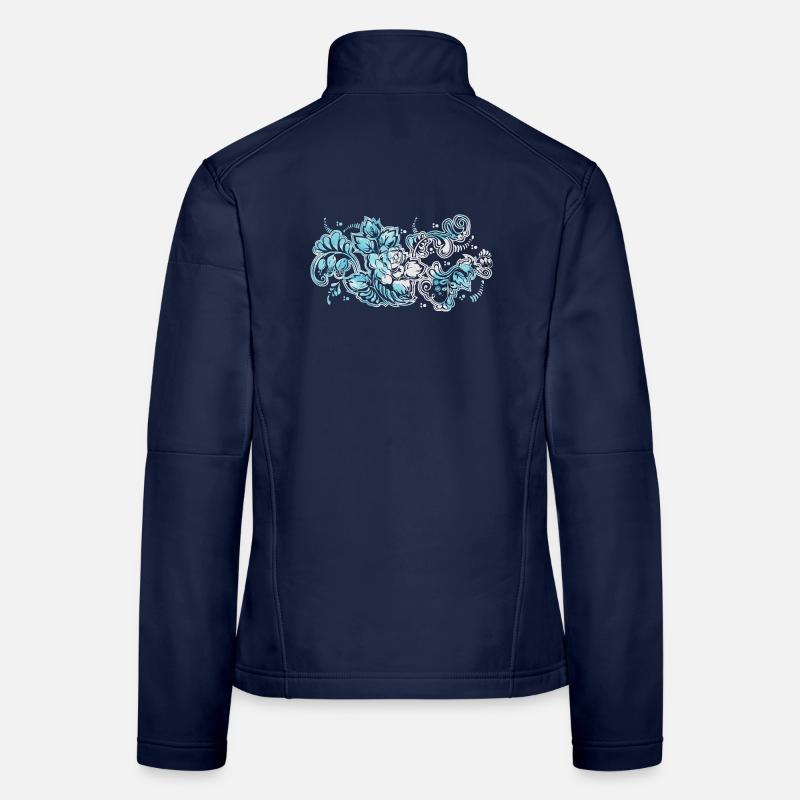 Blue Flower Pattern Women's Softshell Jacket