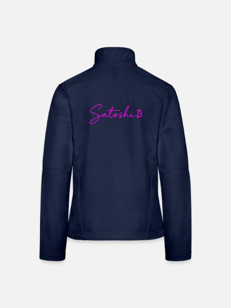 Satoshi Neon Schriftzug Bitcoin Script Pink - Frauen Softshelljacke - Navy - Hinten