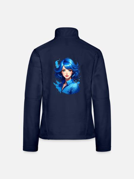 Junge Frau mit blauen Haaren - Frauen Softshelljacke - Navy - Hinten