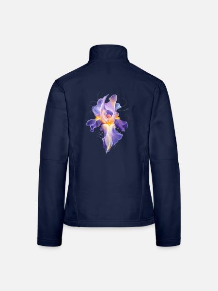 Leuchtende Iris Blüte Abstraktes Blumen Motiv   - Frauen Softshelljacke - Navy - Hinten