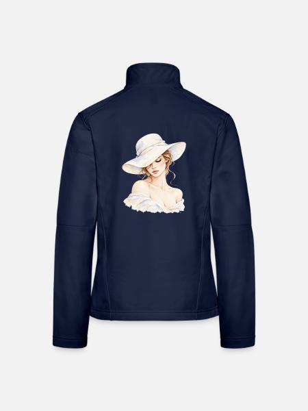 Portrait einer Frau mit Hut - Frauen Softshelljacke - Navy - Hinten