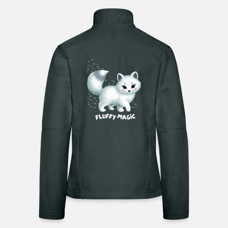 White Fox with Fluffy Kitty Women's Softshell Jacket