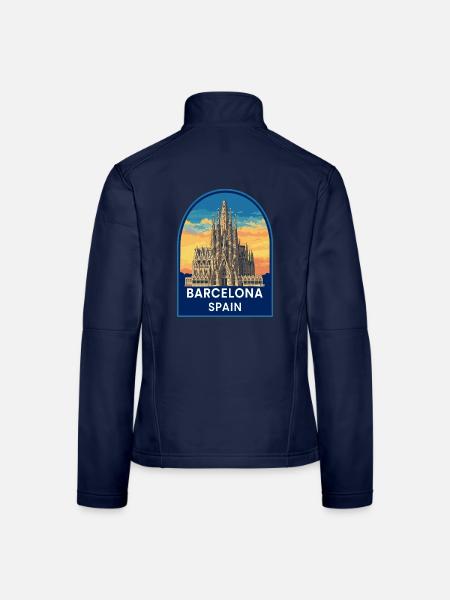 Barcelona Spanien Sagrada Familia Sonnenuntergangsabzeichen - Frauen Softshelljacke - Navy - Hinten