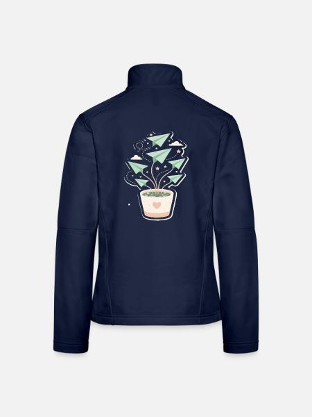 Papierflieger Pflanze mit Herztopf - Frauen Softshelljacke - Navy - Hinten