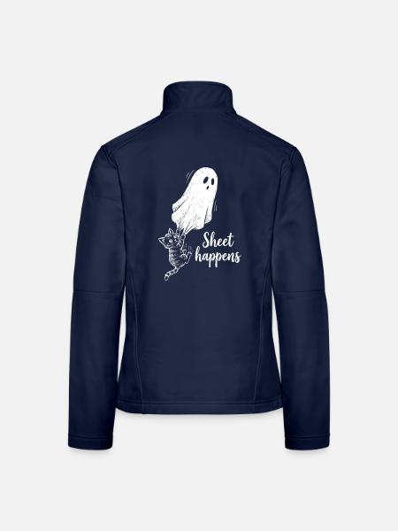 Sheet Happens Katze Geist Lustig Halloween Geschen - Frauen Softshelljacke - Navy - Hinten