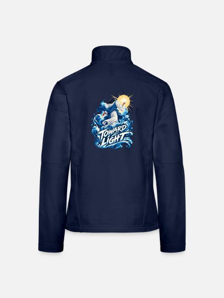 Toward Light – Wellenmotive und Heilandsfigur - Frauen Softshelljacke - Navy - Hinten