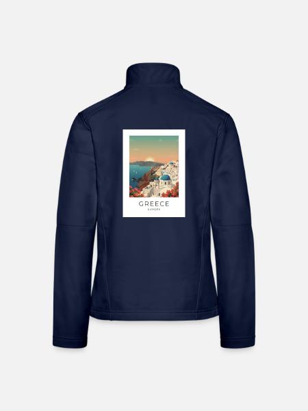 Vue côtière du coucher de soleil de Santorin - Veste en tissu softshell Femme - bleu marine - Dos