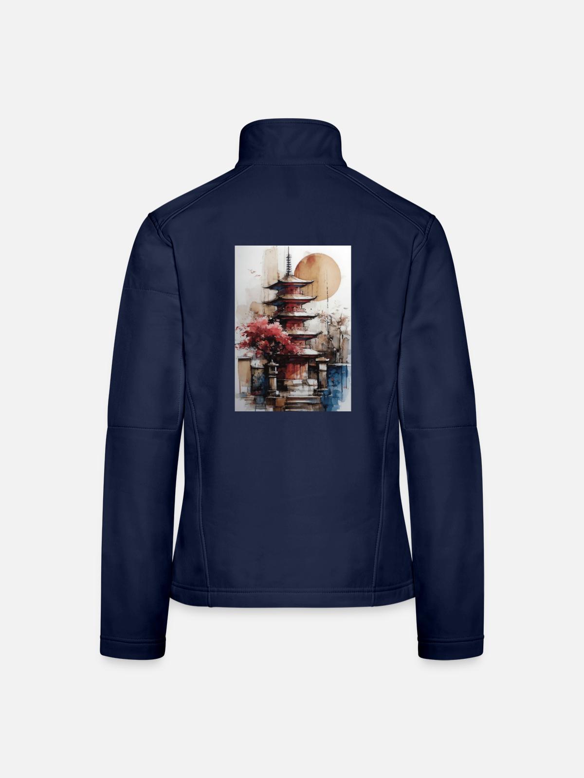 Zen-Sonne-Aquarellpagode - Frauen Softshelljacke - Navy - Hinten