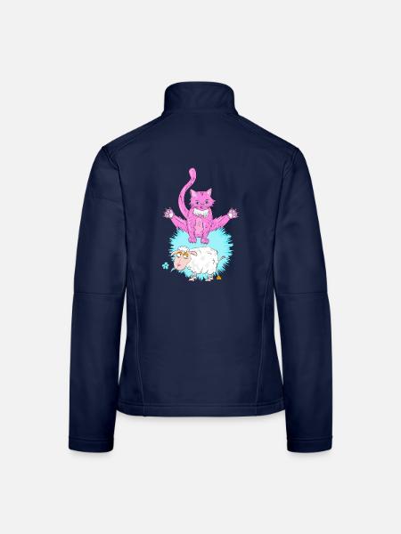 Katzen-Katze springt über Schafspringt-über-Schafe - Frauen Softshelljacke - Navy
