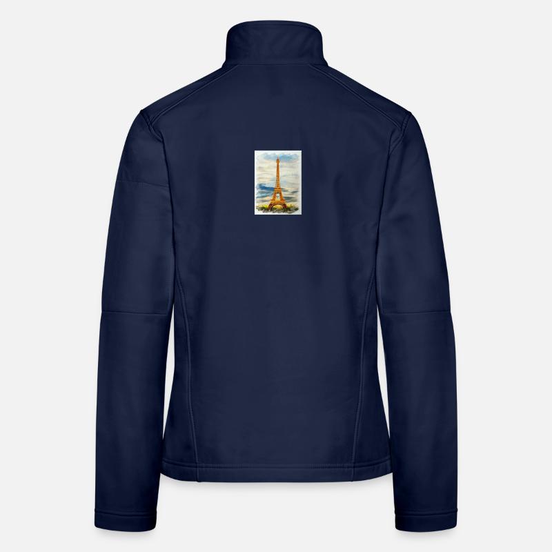 Watercolour Eiffel Tower Skyline Art - Women's Softshell Jacket - navy