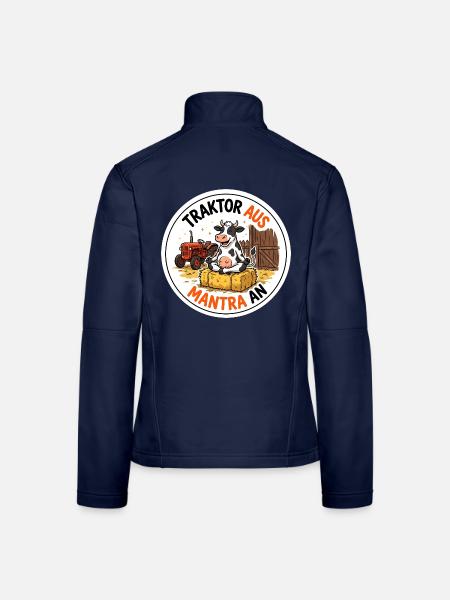 Traktor aus Mantra an Bauer Meditation T-Shirt - Frauen Softshelljacke - Navy - Hinten