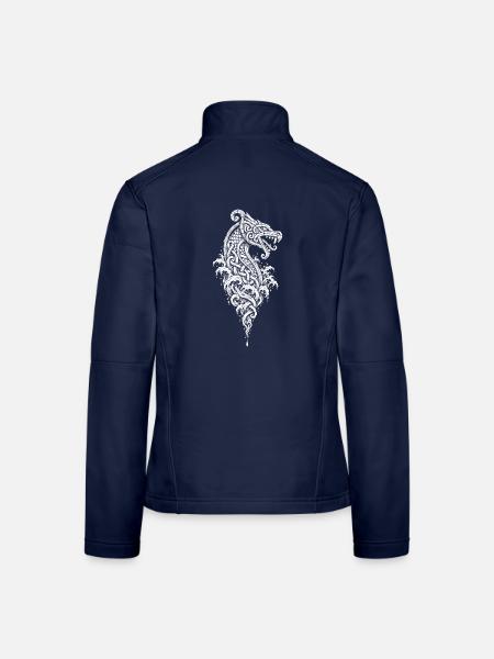 Der Drachensteven – Langschiff im Flechtwerk - Frauen Softshelljacke - Navy - Hinten