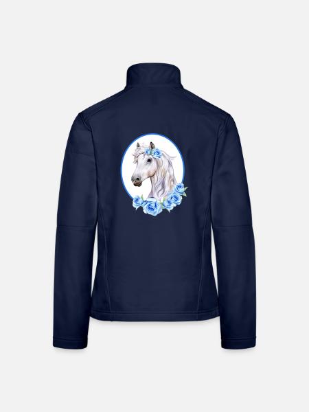 Romantisches weißes Pferd - Rosen hellblau - Frauen Softshelljacke - Navy