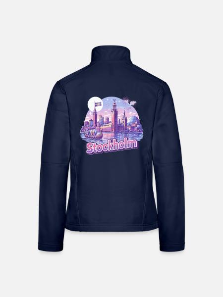 Stockholm Skyline Pink – Stolz & Souvenir Spruch - Frauen Softshelljacke - Navy - Hinten