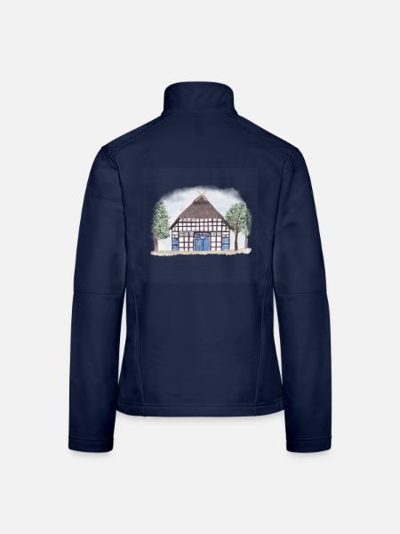 Fachwerkhaus im Aquarellstil  - Frauen Softshelljacke - Navy - Hinten