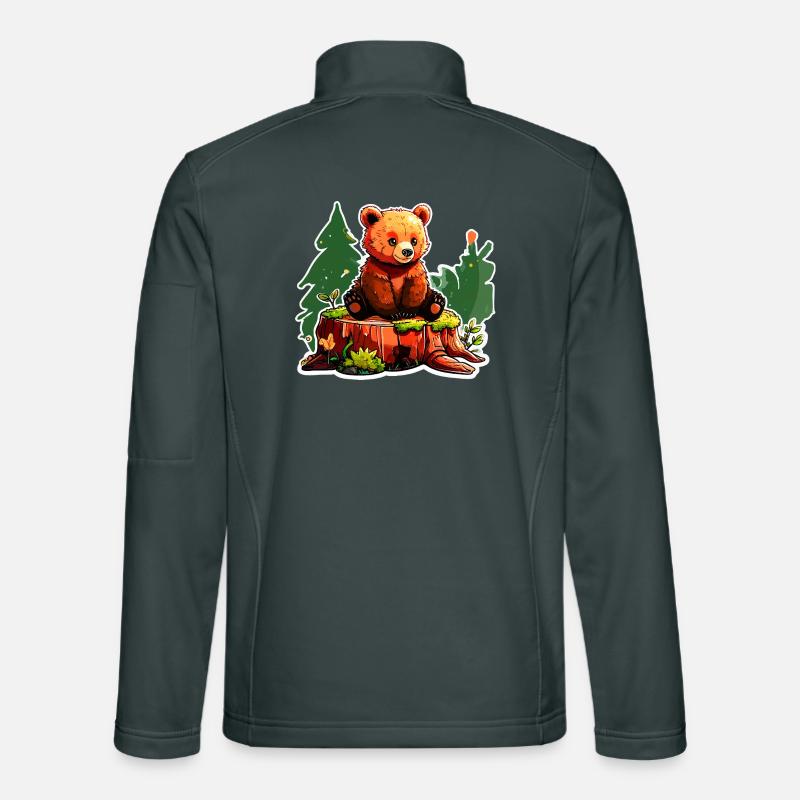 Un petit ours perché sur une souche d’arbre Veste en tissu softshell Unisexe