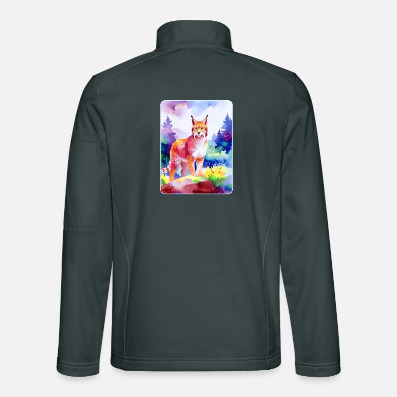 Luchs im Bergwald (Aquarell) - Unisex Softshelljacke - Dunkelgrau