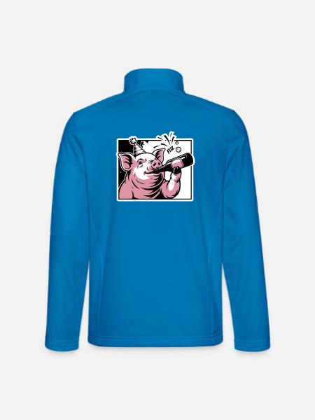 Cochon avec bouteille de fête et de célébration - Veste en tissu softshell Unisexe - bleu clair - Dos