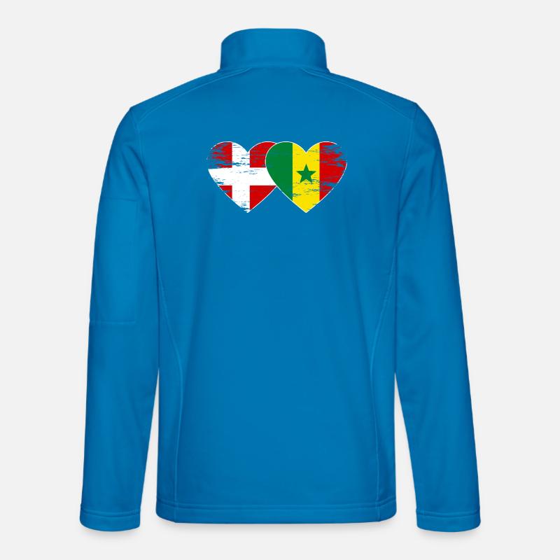 Danemark Sénégal drapeau en forme de cœur utilisé Veste en tissu softshell Unisexe