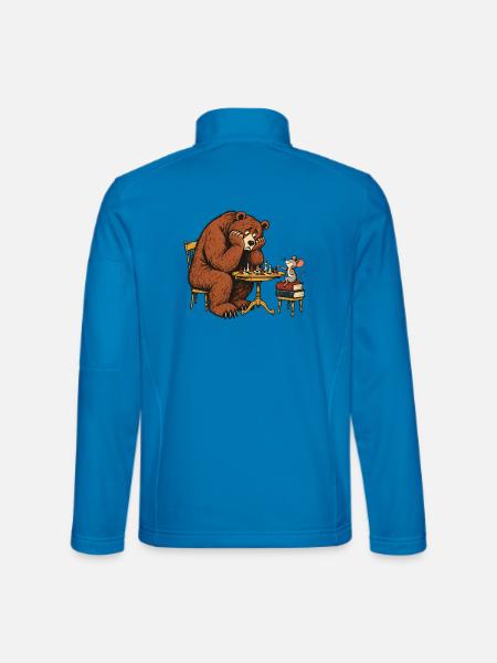 Bär & Maus beim Schach – Lustiges Schachmotiv - Unisex Softshelljacke - Lichtblau