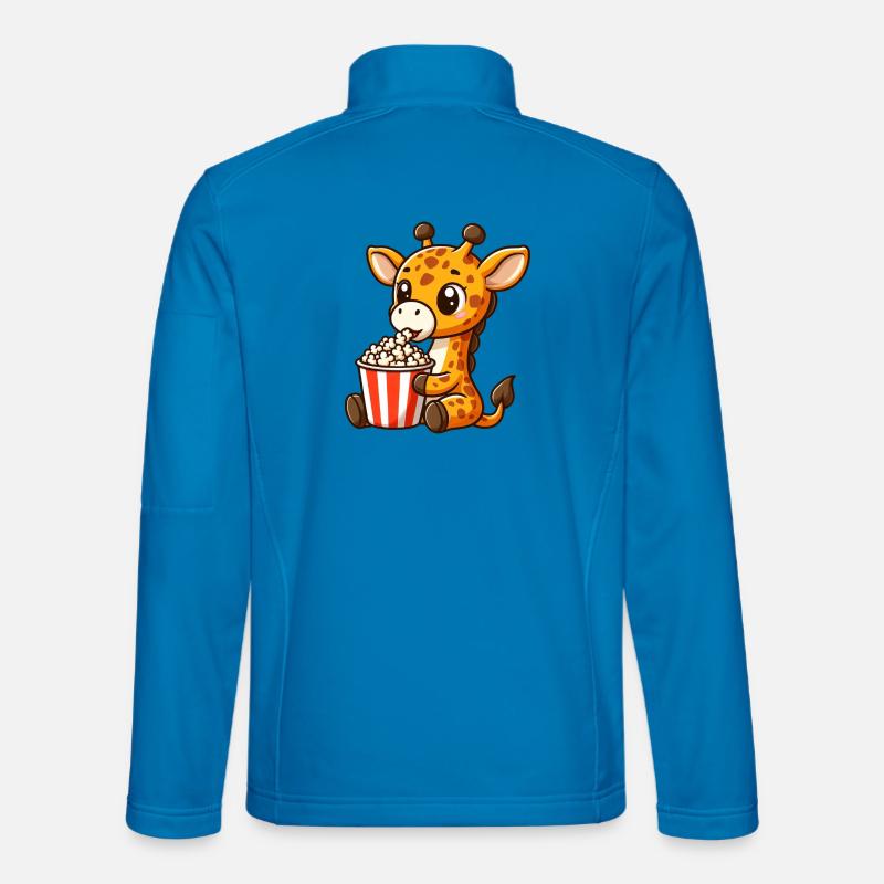 Une girafe fan de cinéma mange du pop-corn - Veste en tissu softshell Unisexe - bleu clair