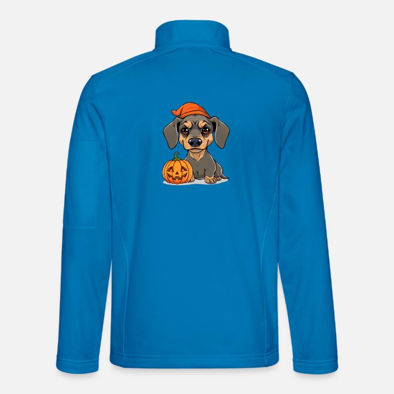 Halloween Dachshund with Pumpkin: Cartoon Illustration - Unisex Softshell Jacket - light blue