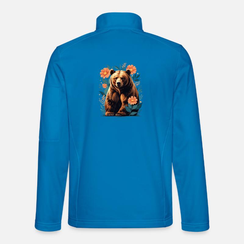 Braunbär im Blütenrahmen - Unisex Softshelljacke - Lichtblau