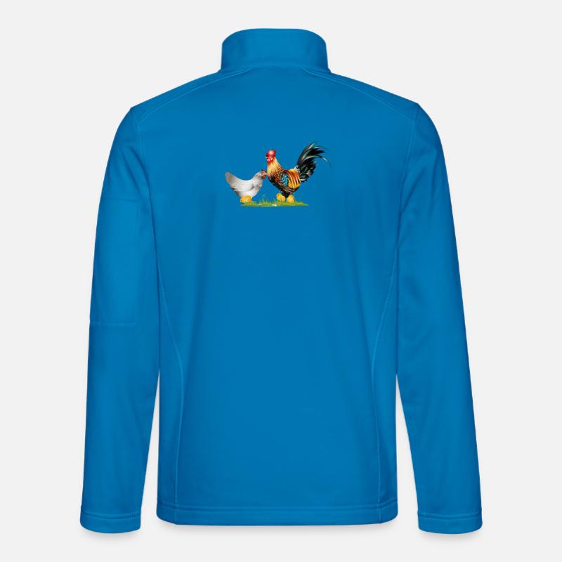 stattlicher Hahn mit Henne und Küken Nachwuchs - Unisex Softshelljacke - Lichtblau