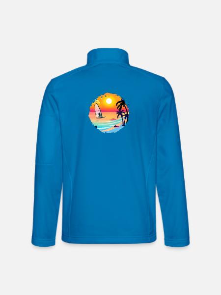 Aquarelle de plage de coucher de soleil d’été - Veste en tissu softshell Unisexe - bleu clair - Dos