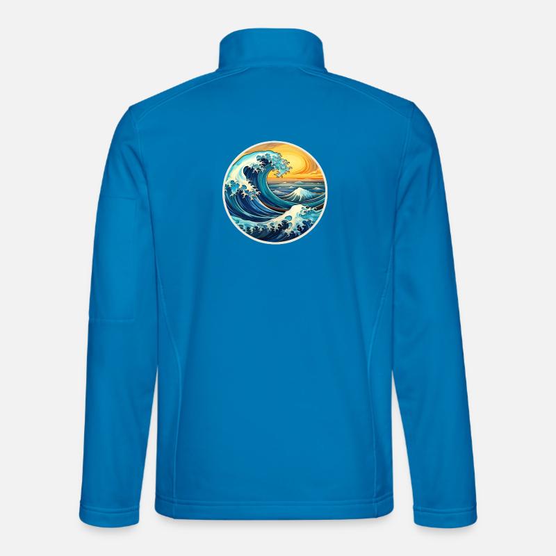 Große Welle Illustration – Maritim Retro Design - Unisex Softshelljacke - Lichtblau