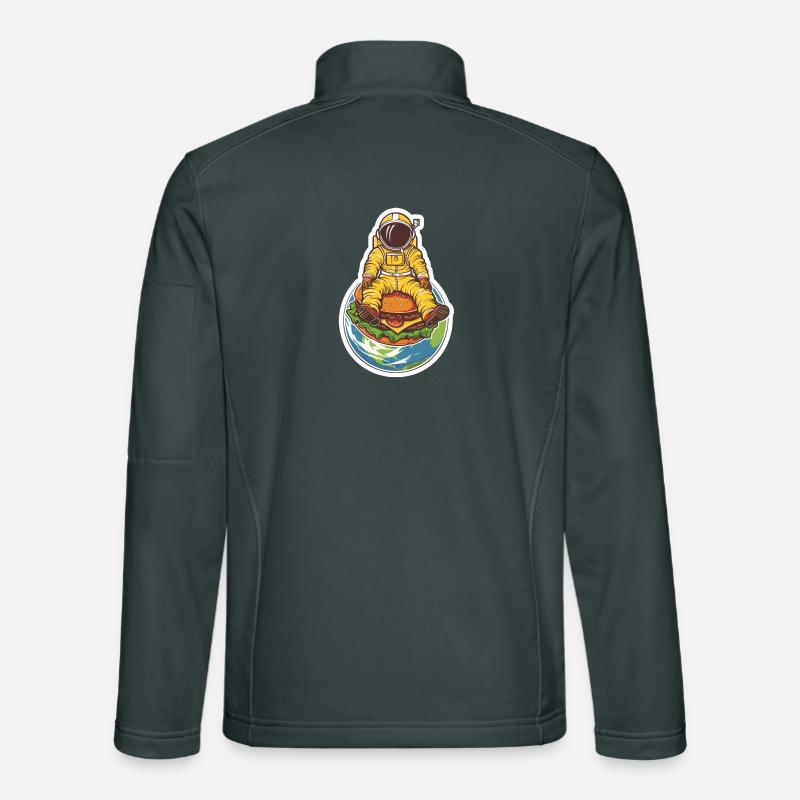 Astronaute planant au-dessus de la terre avec un hamburger Veste en tissu softshell Unisexe