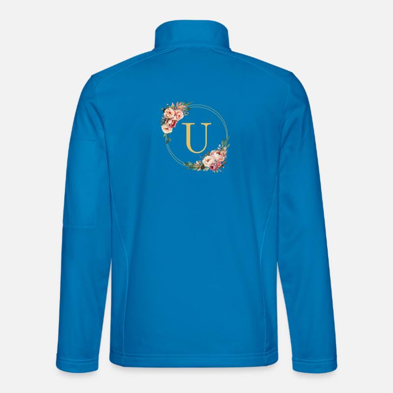 U Monogram, Flower Wreath, Personalizable - Unisex Softshell Jacket - light blue