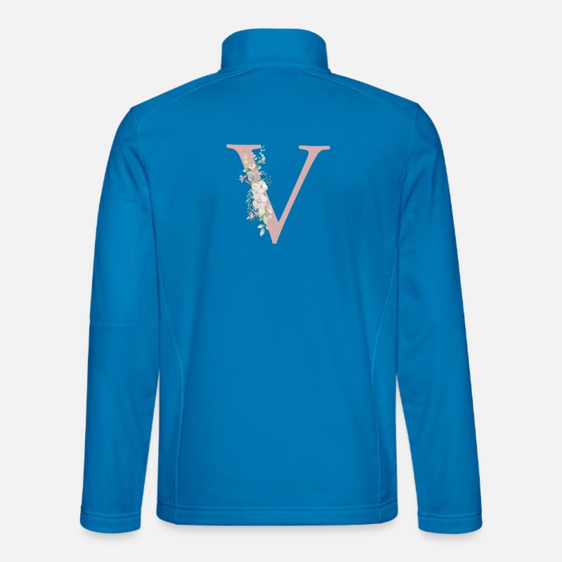 V Monogramm, Floral, personalisierbar - Unisex Softshelljacke - Lichtblau