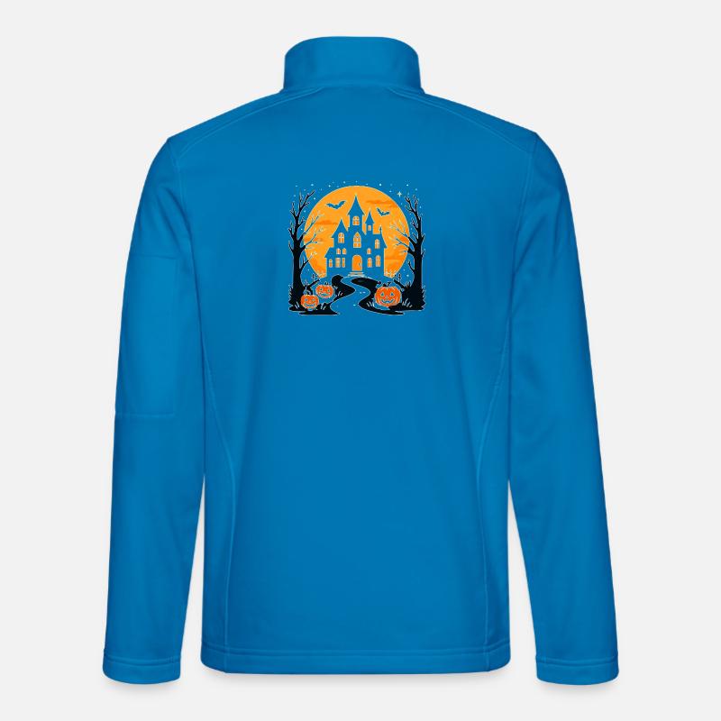 Château d'Halloween effrayant avec des citrouilles - Veste en tissu softshell Unisexe - bleu clair