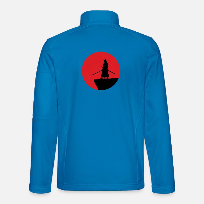 Silhouette de samouraï devant la lune rouge Veste en tissu softshell Unisexe