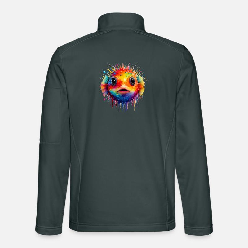 Impression d’art Color Explosion Puffer Fish Veste en tissu softshell Unisexe