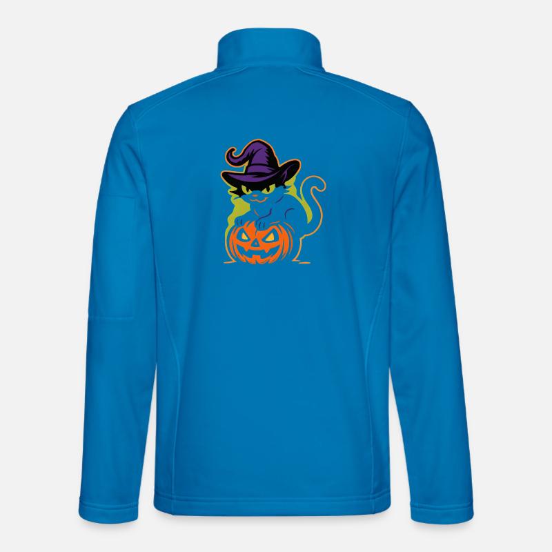 Zaubererkatze und leuchtender Kürbis - Unisex Softshelljacke - Lichtblau