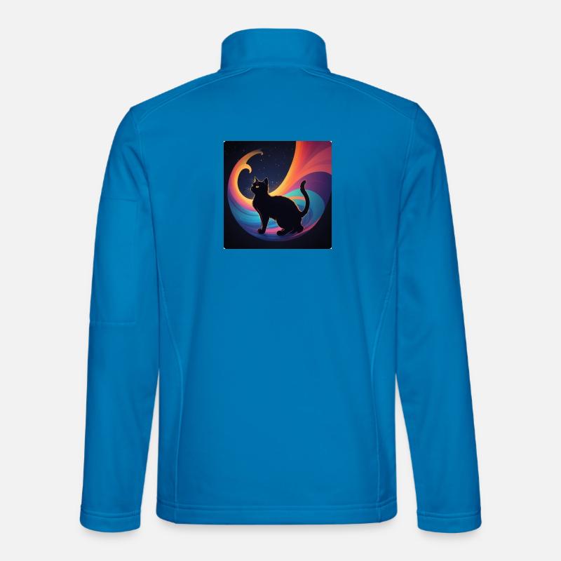 Schwarze Katze vor Regenbogenfarben Unisex Softshelljacke