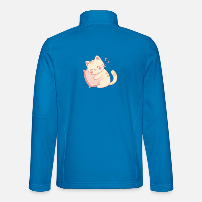 Cuddly Cat Sleeping on Pastel Pillow - Unisex Softshell Jacket - light blue