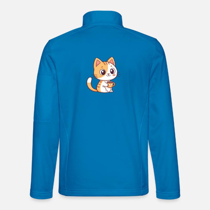 Cute Cat with Tea Heart Mug - Unisex Softshell Jacket - light blue