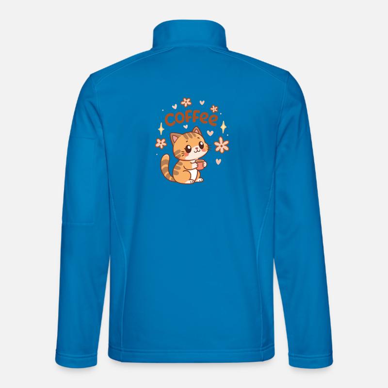 Niedliche Kaffeekatze und Blumen - Unisex Softshelljacke - Lichtblau