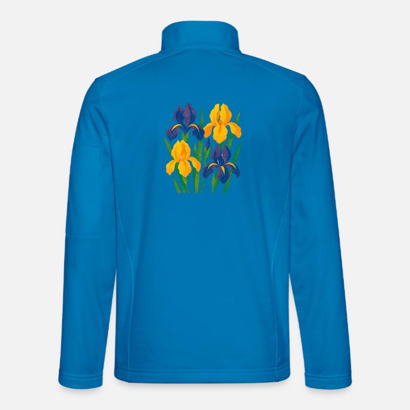 Iris Harmony: Golden and Indigo Blooms - Unisex Softshell Jacket - light blue