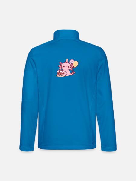 Niedlicher Axolotl mit Geburtstagskuchen und Luftballons - Unisex Softshelljacke - Lichtblau - Hinten