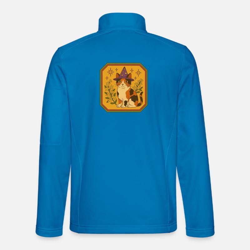 Calico Witch Cat with Starry Hat - Unisex Softshell Jacket - light blue