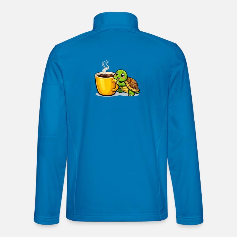 Coffee Turtle with Steaming Mug - Unisex Softshell Jacket - light blue