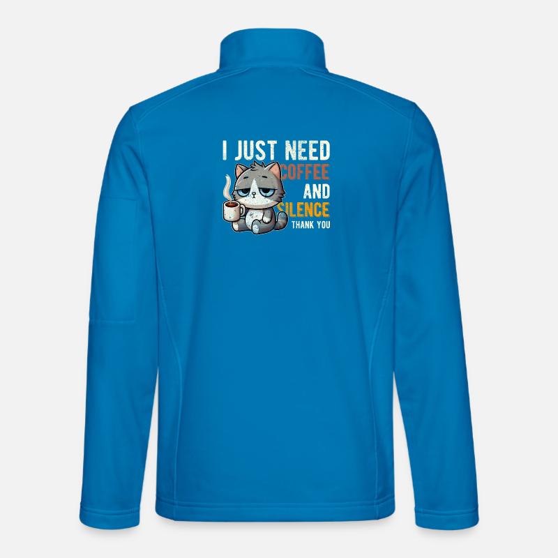 I Just Need Coffee and Silence Funny Cat - Unisex Softshell Jacket - light blue